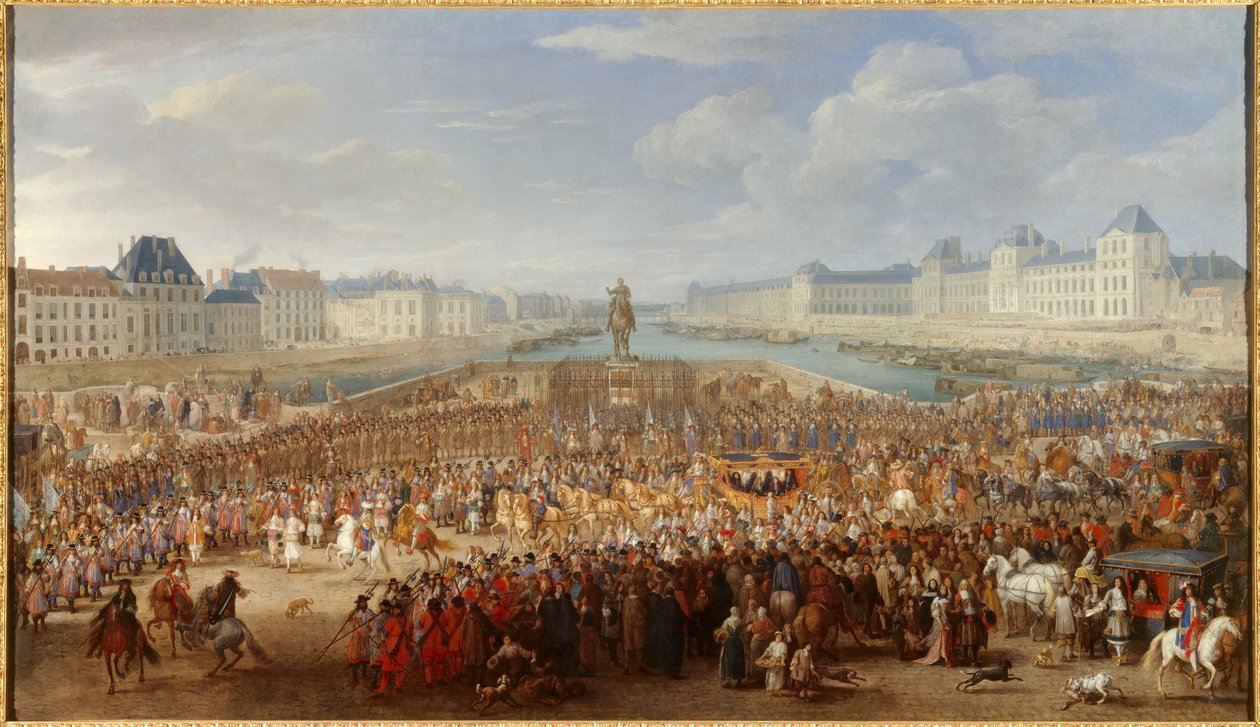 XIV. Lajos király (1638-1715) átkel a Pont Neuf hintóján Adam Van der Meulen (1632-1690) festménye alkotó: Adam Frans van der Meulen