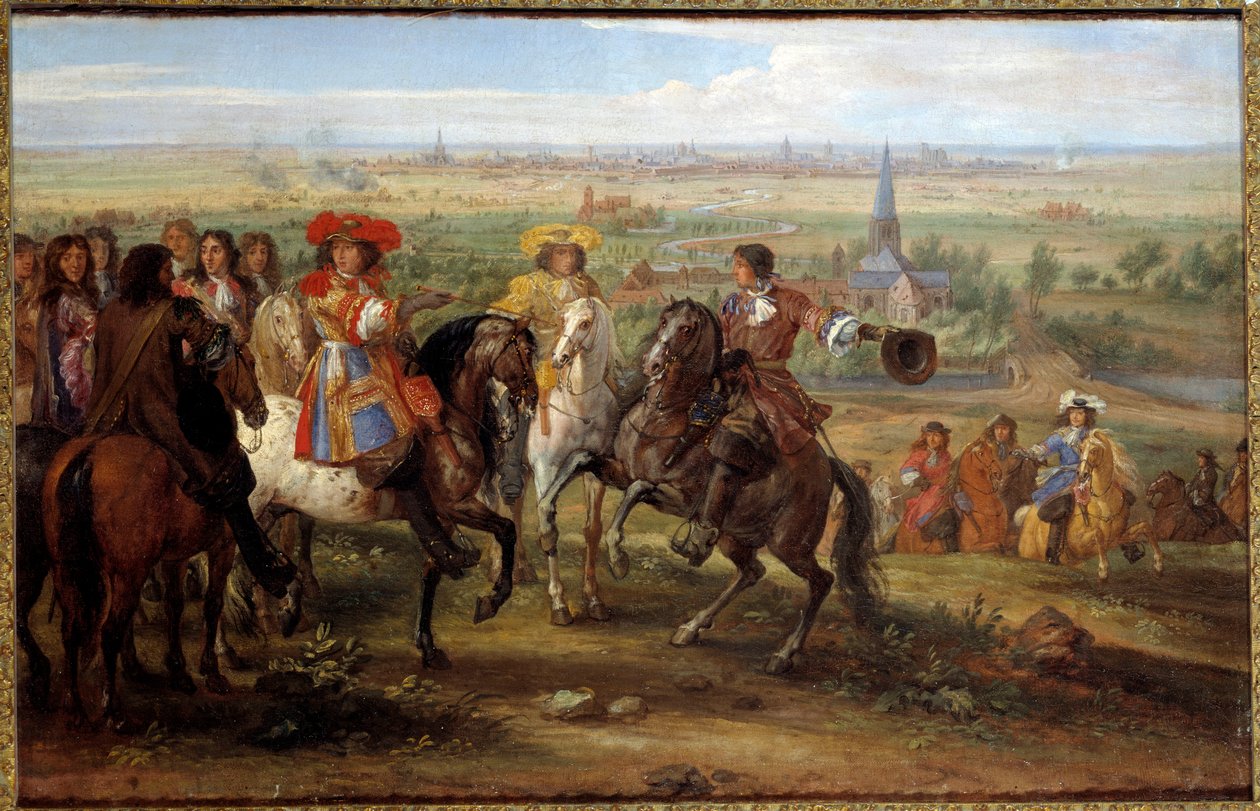 XIV. Lajos király a Lille-i székhelyen, 1667 augusztusában, a Fives priorassa előtt Adam Frans Van der Meulen (1632-1690) festménye (ec.flam.) 1667 V. 0,52x0,8 m - XIV. Lajos király Lille ostrománál, szemben az Ötös rendházzal, 1667. augusztus. Ad festmény alkotó: Adam Frans van der Meulen