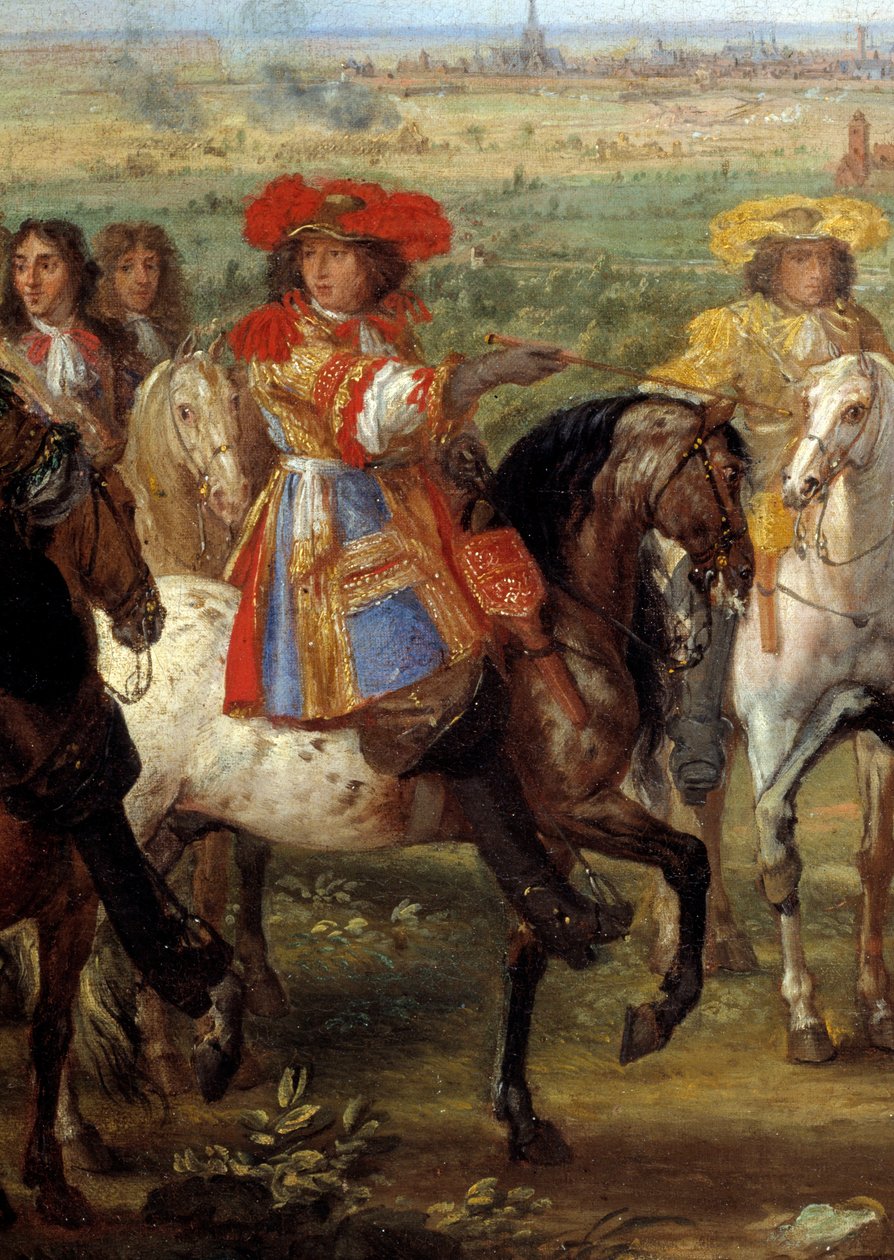 XIV. Lajos király ötös priorasszonya előtt Lille székhelyén 1667 augusztusában A királyt ábrázoló részlet. Adam Van der Meulen (1632-1690) festménye (ec.flam.) 1667 V. 0,52x0,8 m alkotó: Adam Frans van der Meulen