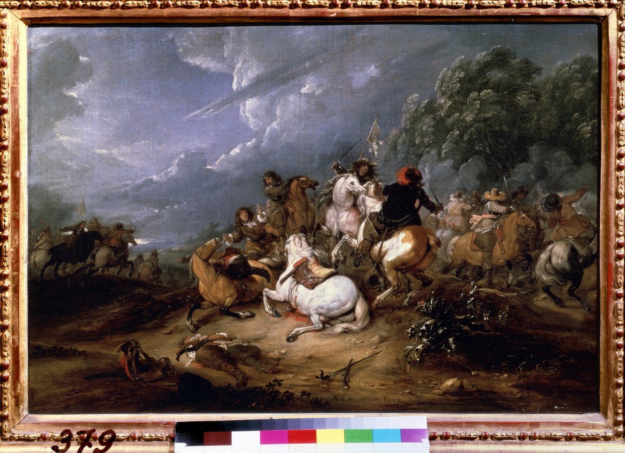 Adam Frans van der Meulen (1632-1690) festménye: "A csetepaté" (lovassági csetepaté) 1660 Puskin Múzeum, Moszkva alkotó: Adam Frans van der Meulen