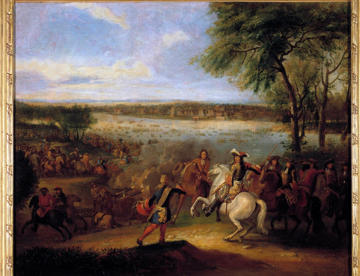 XIV. Lajos (1638-1715) Rajna átjárása Tolhuis előtt 1672.12.07 Adam Frans Van der Meulen (1632-1690) festménye V. 0,6x0,7 m alkotó: Adam Frans van der Meulen