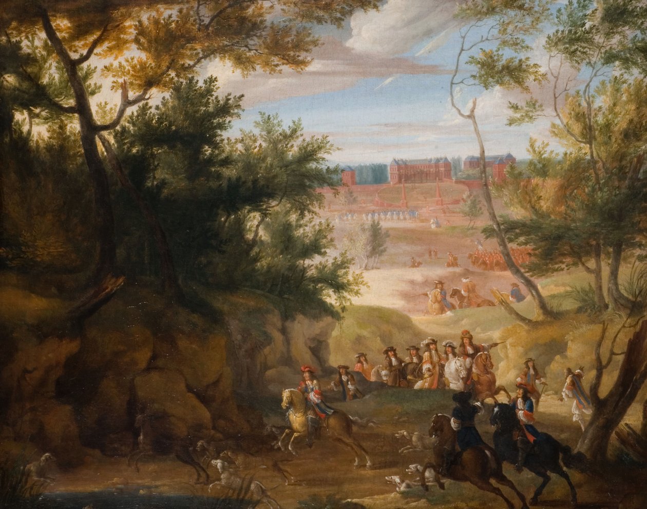 Versailles képe XIV Lajossal és vadászokkal, 1700. alkotó: Adam Frans van der Meulen