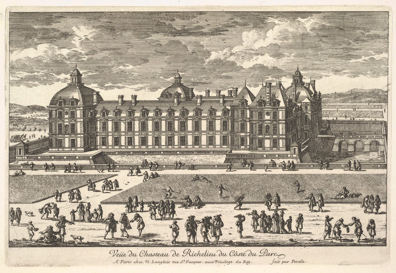Kilátás a Château de Richelieu-ra a park oldaláról, 17. század. alkotó: Adam Perelle