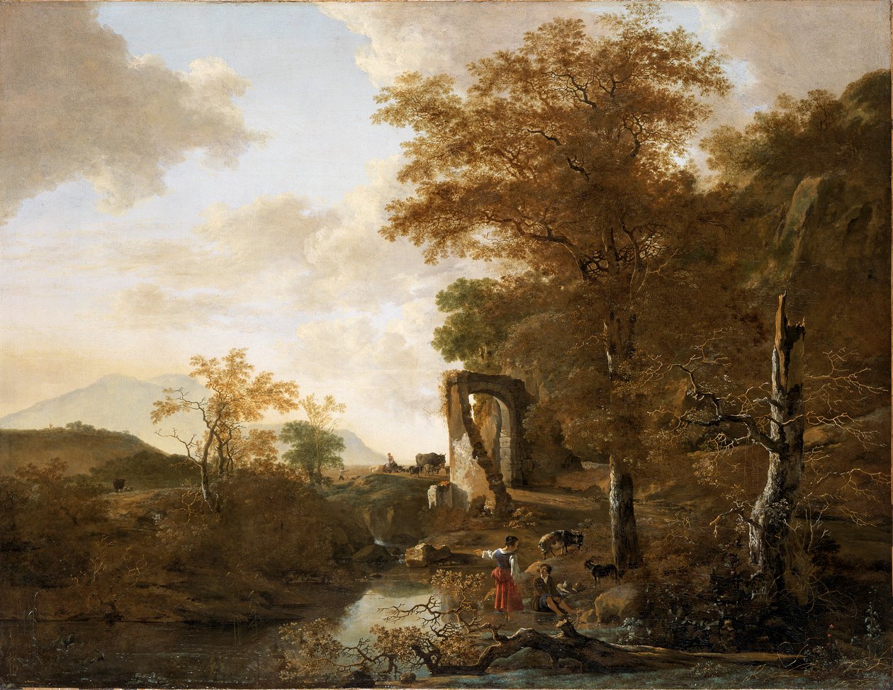 „Táj boltíves átjáróval”, c1654 alkotó: Adam Pynacker