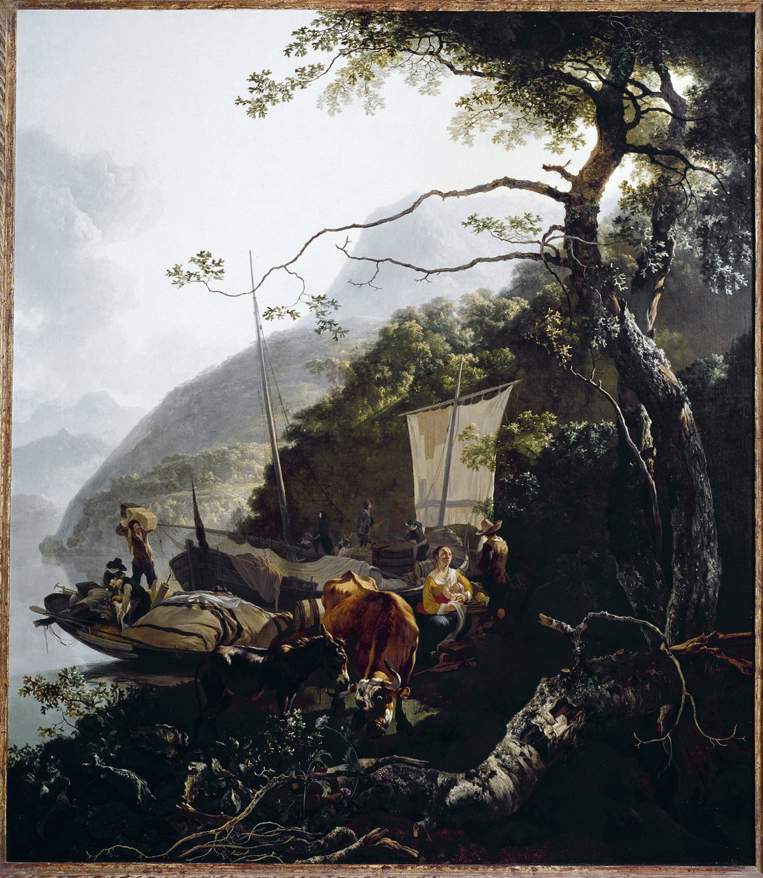 Vitorlás hajó kikötése a tó partján, 1660 körül (olaj, vászon) alkotó: Adam Pynacker