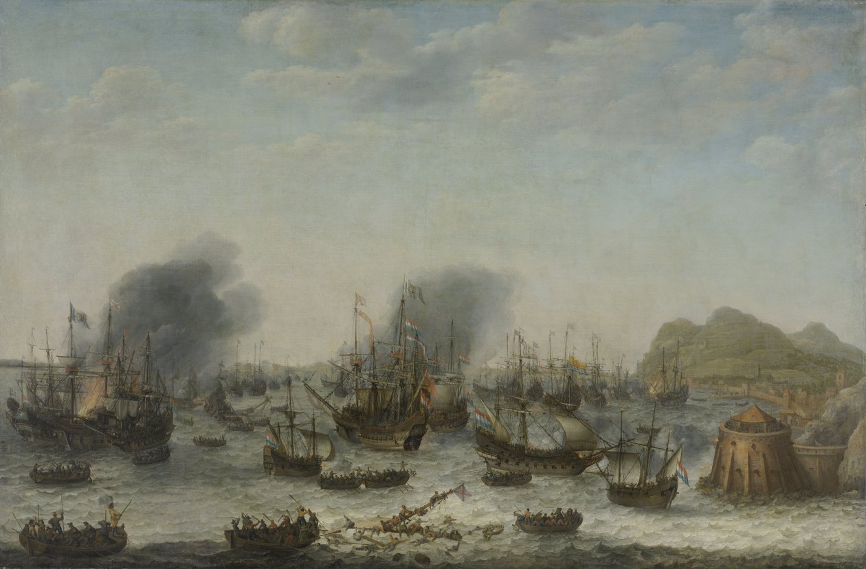 Tengerészeti csata Gibraltár mellett 1607. április 25-én, 1639 alkotó: Adam Willaerts