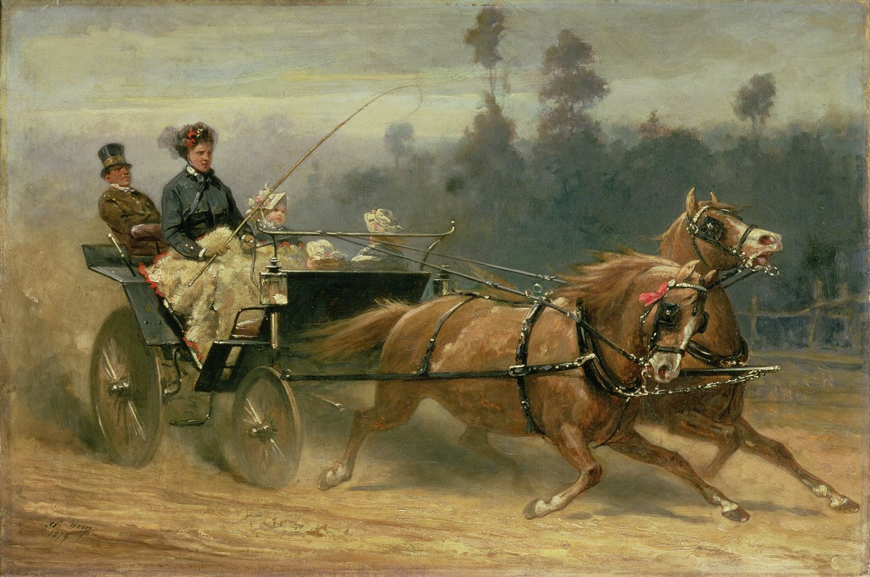 Madame Celestine Nichols vezet a Richmond Parkban unokáival, 1879 alkotó: Adam Wray