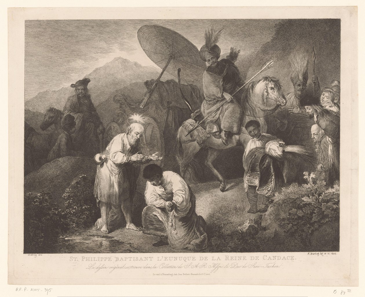 De doop van de kamerling ajtó Philippus Szent Fülöp megkereszteli Candace királynőjének eunuchját (cím a tárgyon) alkotó: Adam von Bartsch