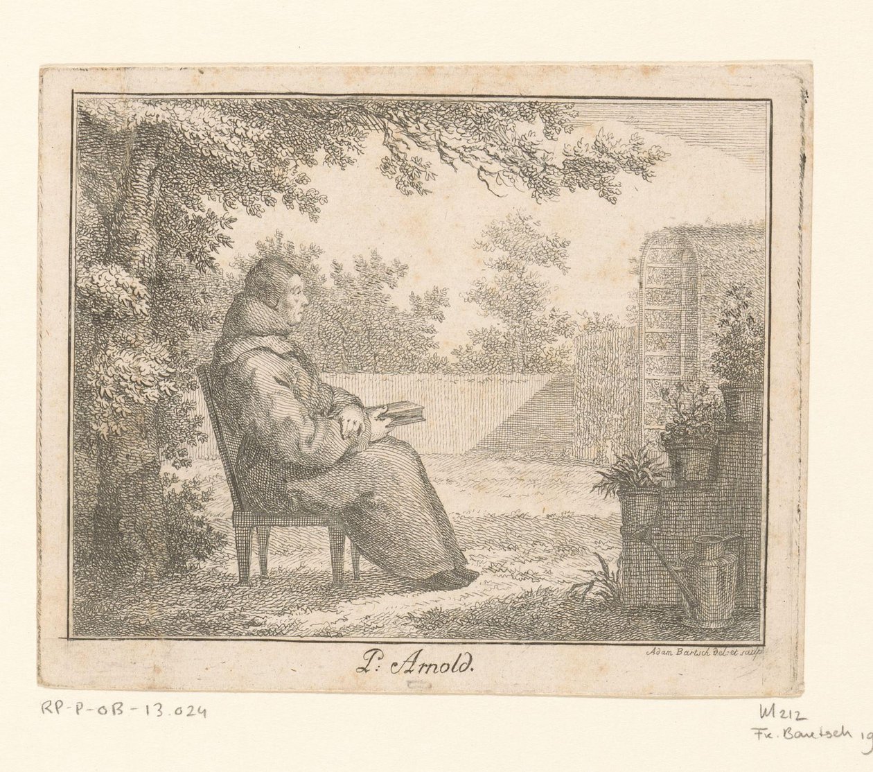 Arnoldus a Sancta Clara portréja könyvvel a kertben P. Arnold (cím a tárgyon) alkotó: Adam von Bartsch