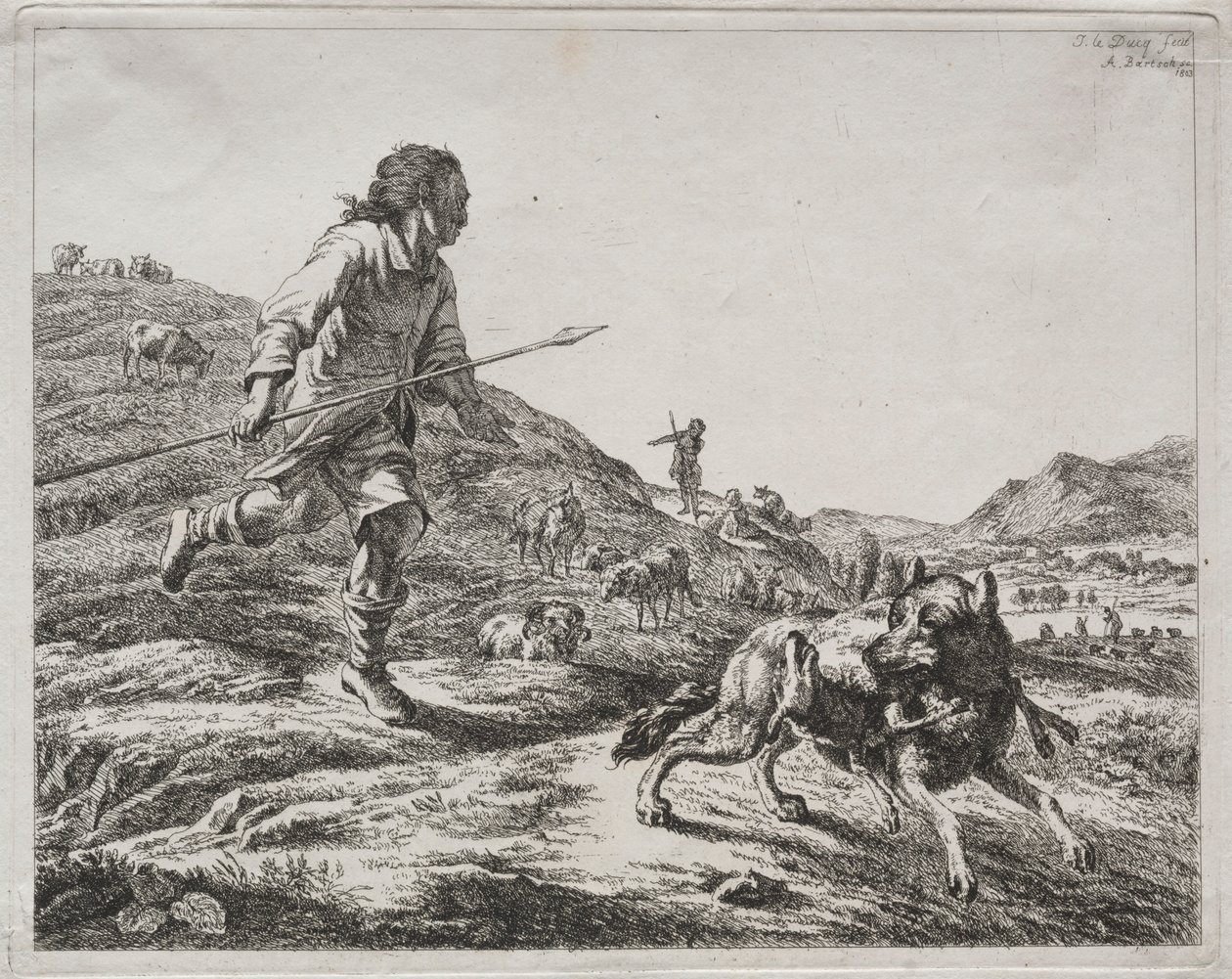 Farkast kergető pásztor, 1803. alkotó: Adam von Bartsch