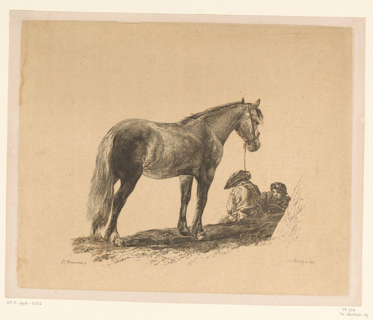 Álló ló két ember ül a földön Hat nyomat Adam von Bartsch rajzai után Heinrich Xaver Ritter von Hauer gyűjteményében (sorozat címe) Six estamppes gravées par Adam de Bartsch d
