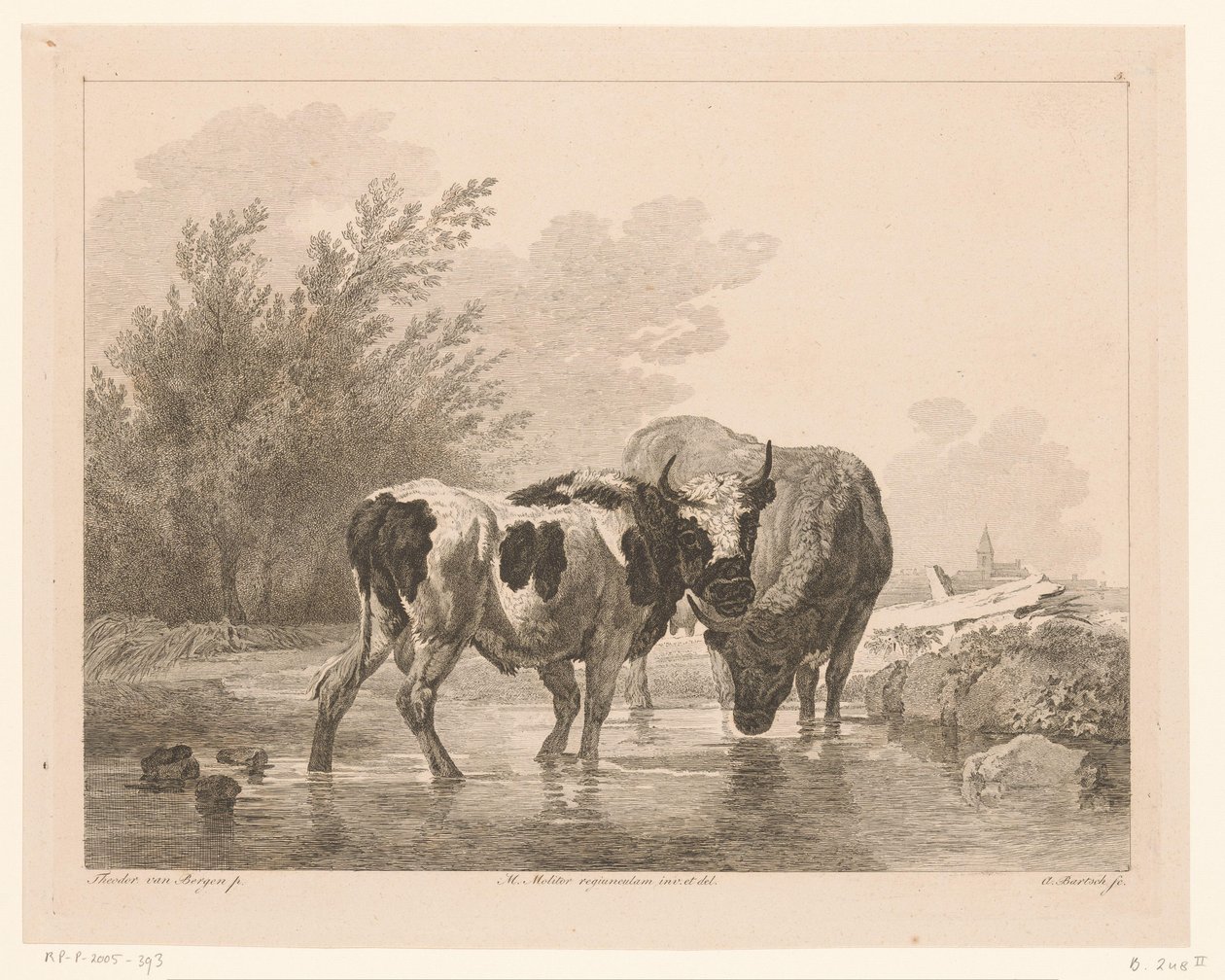 Két tehén egy patakban Állatok holland mesterek festményei után (sorozat címe) Différens animaux graves d
