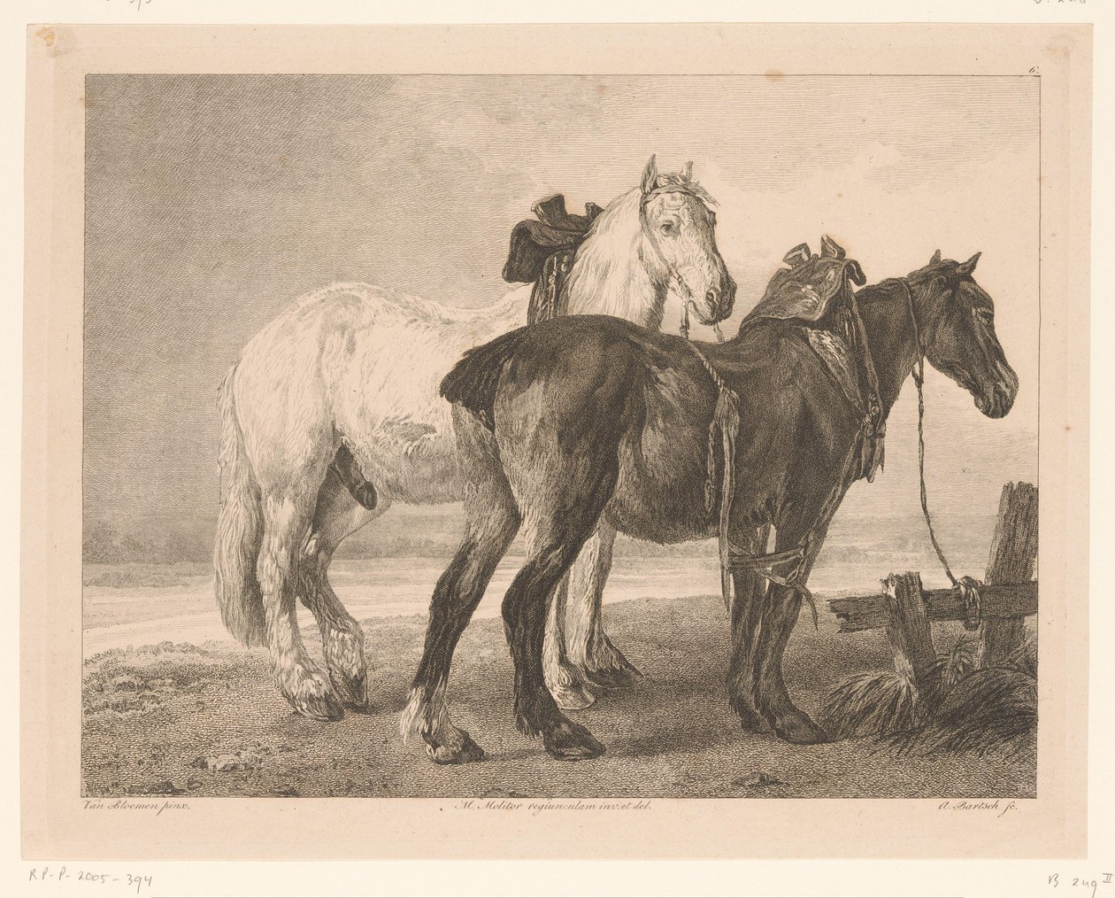 Két ló a folyón Állatok holland mesterek festményei után (sorozat címe) Différens animaux gravés d