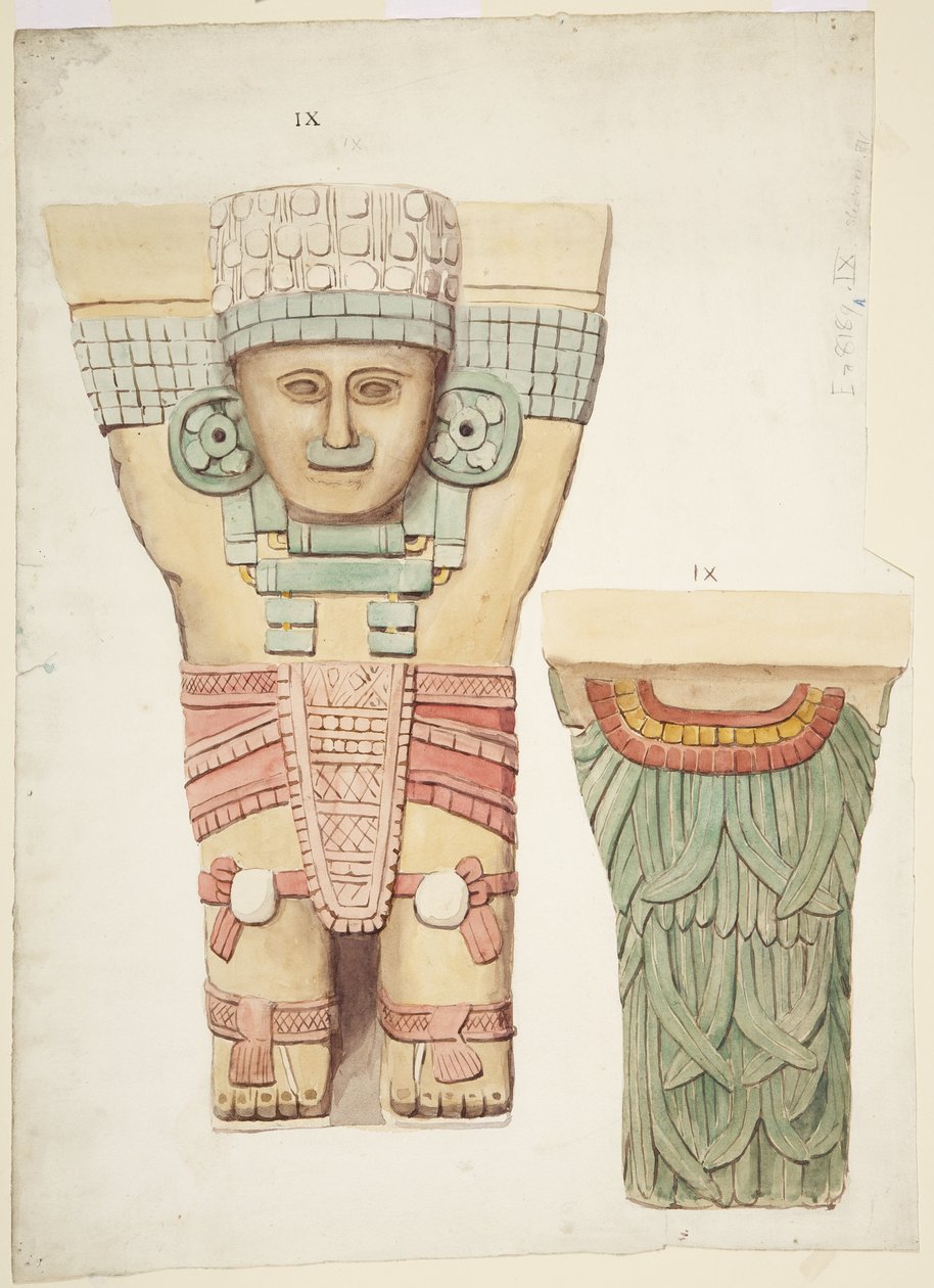 Caryatid IX, elöl- és hátulnézettel (hátulnézet kisebb léptékben) (akvarell) alkotó: Adela Breton