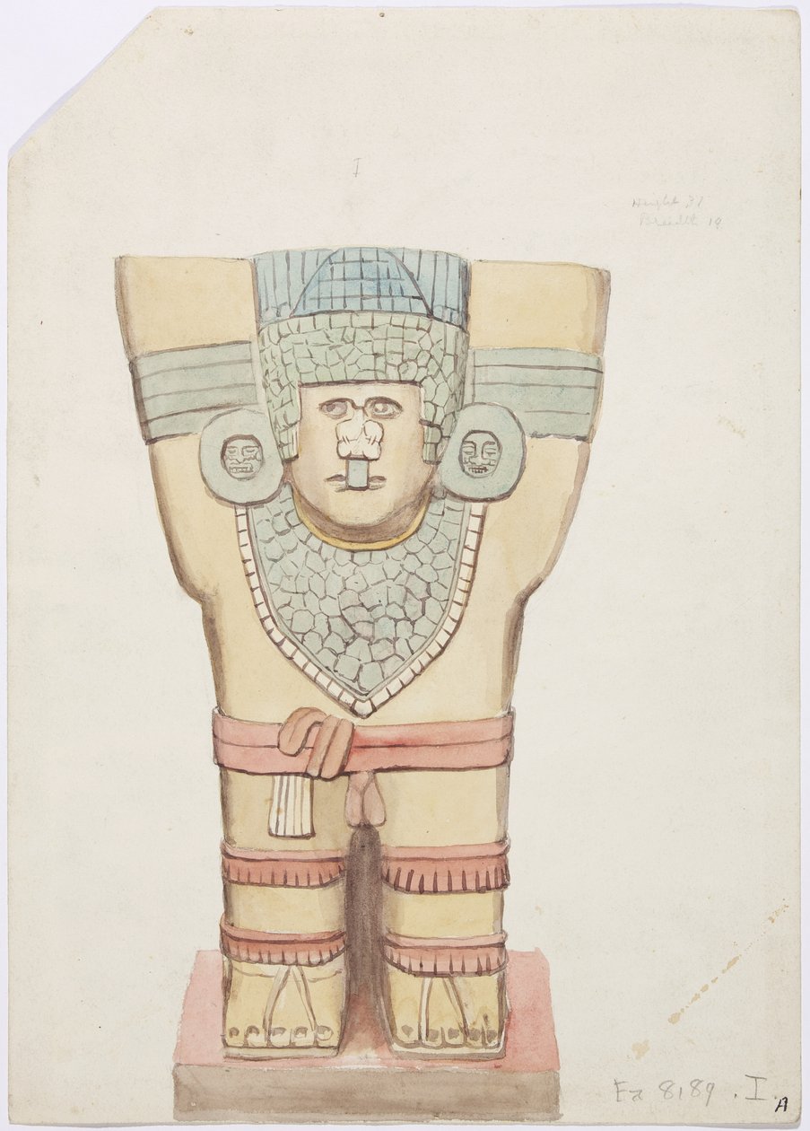 Caryatid I, külső kamra, Jaguárok felső temploma (A templom), Chichen Itza, Mexikó (akvarell) alkotó: Adela Breton
