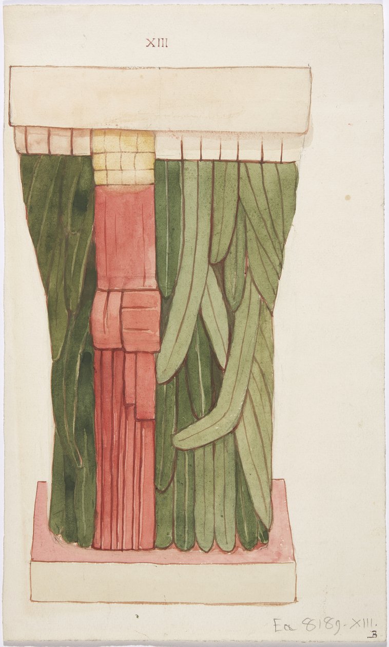 Caryatid a külső kamrából, A-templom, Ball Court-templom, Chichen Itza, Mexikó (akvarell) alkotó: Adela Breton