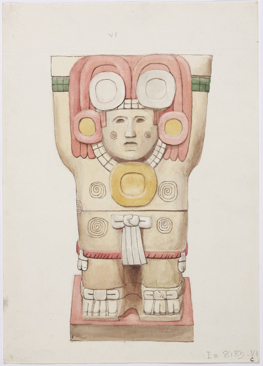 Caryatid a külső kamrából, A templom, labdapálya, Chichen Itza, Mexikó (akvarell) alkotó: Adela Breton