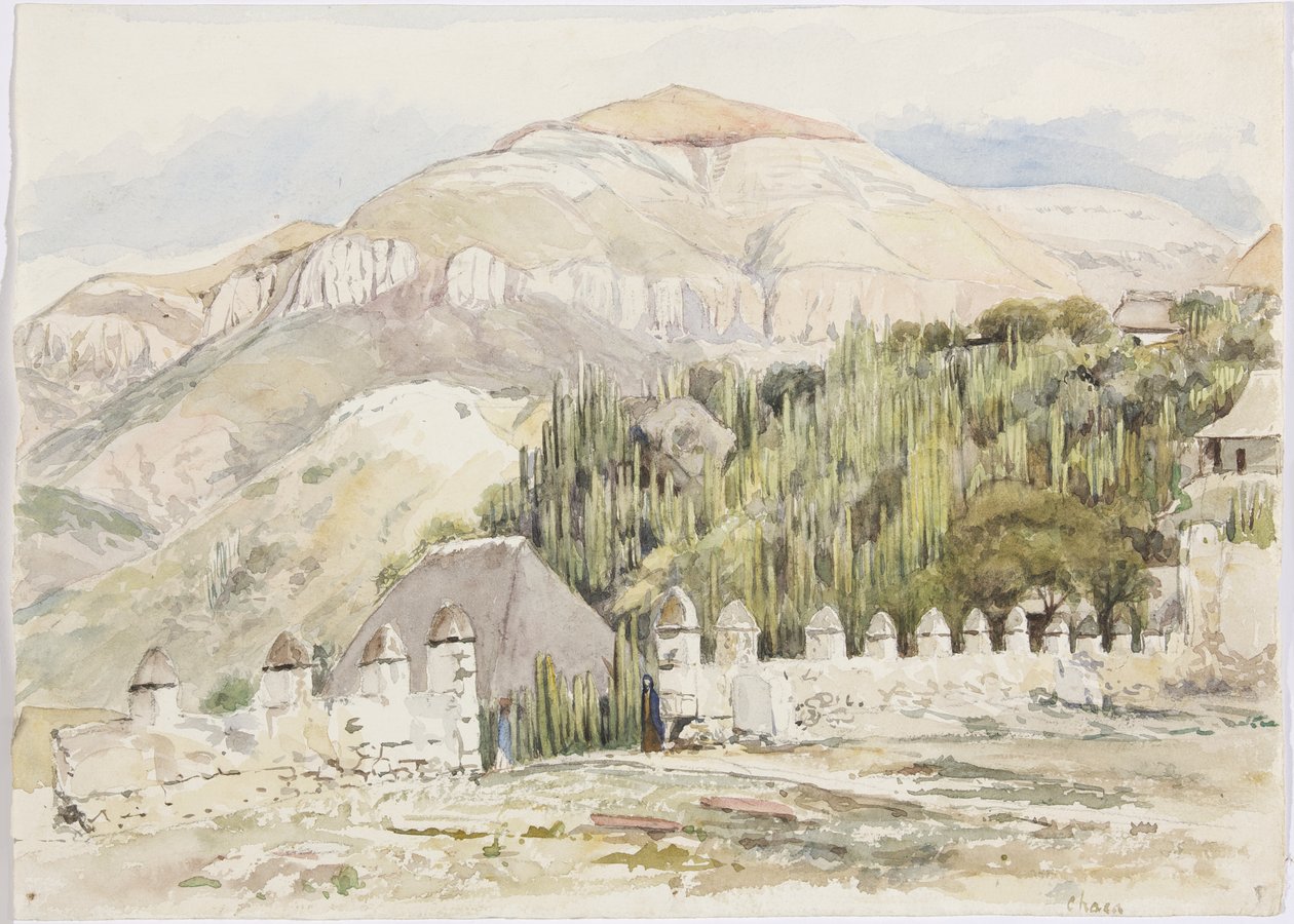 Templomház, Metztitlán, Hidalgo, Mexikó (akvarell) alkotó: Adela Breton