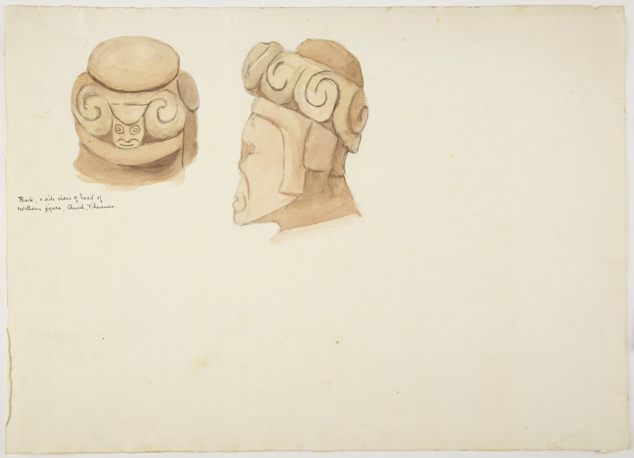Agyag vagy kő figura Tiahuanacoból (Tiwanaku), Bolíviából (akvarell) alkotó: Adela Breton