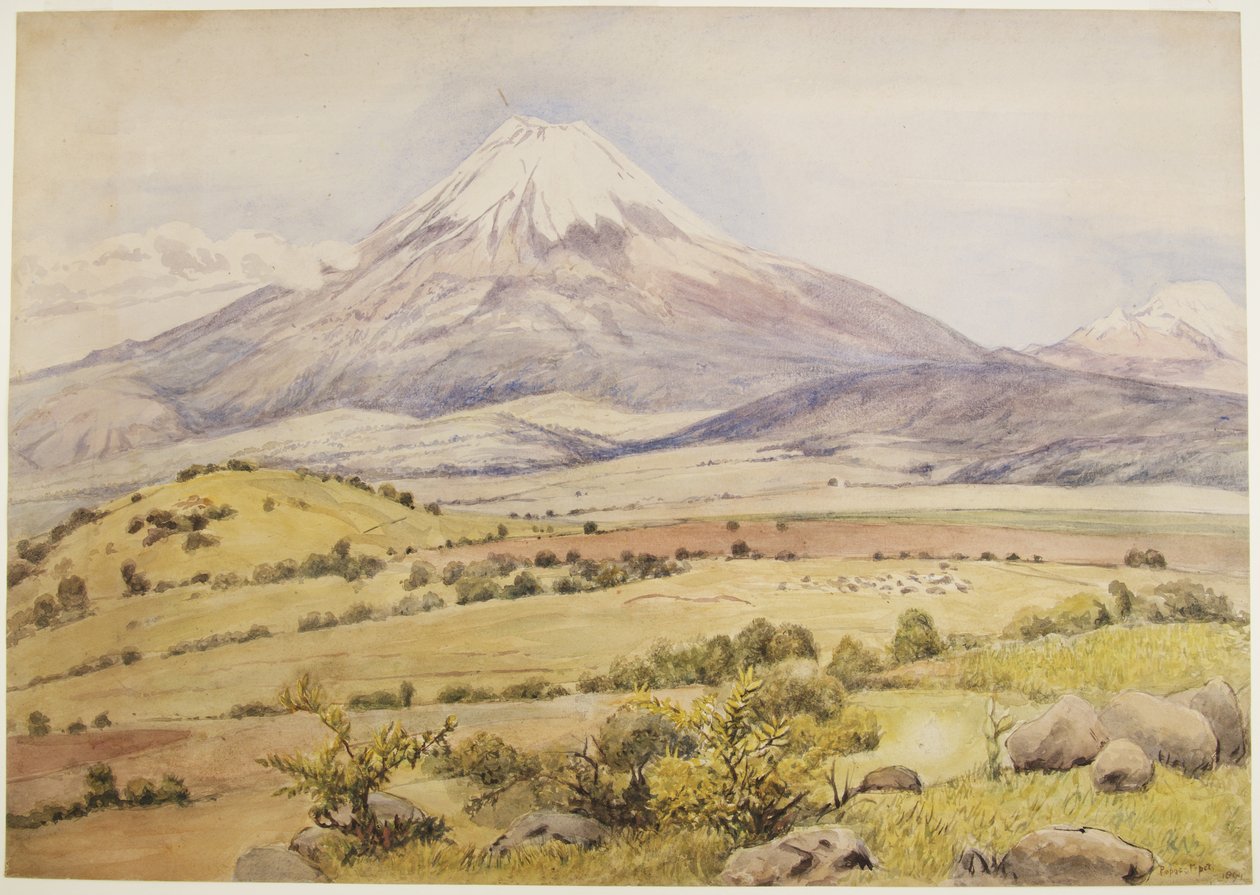 Felhő jön 10-kor 30 órakor Popocatépetl, Atlixco, Puebla, Mexikó (akvarell és testfesték) alkotó: Adela Breton