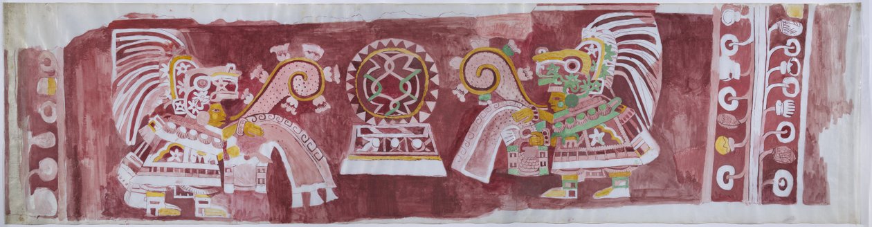 Egy falfestmény másolata a Casa de Barriosról, Teopancaxco, Teotihuacan, Mexikó állam alkotó: Adela Breton