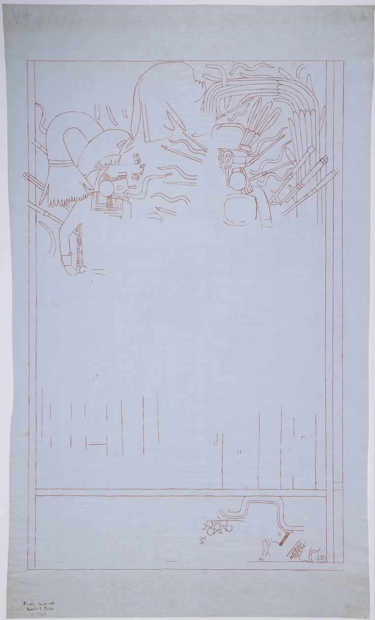 Egy falfestmény másolata a keleti falról, a Jaguárok felső templomáról, Chichen Itza Mexikó   (vörös tinta és grafit) alkotó: Adela Breton