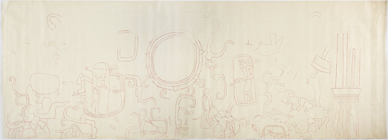 Painting from the north wall, Upper Temple of the Jaguars, Chichen Itza, Mexico North section (red ink & graphite) alkotó: Adela Breton