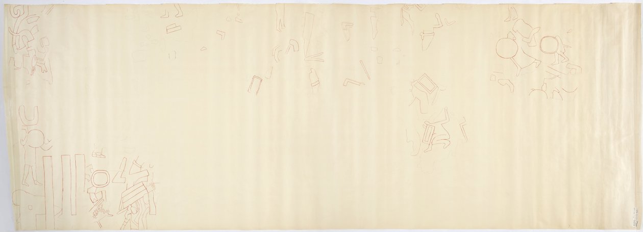 Festmény az északi falról, a Jaguárok felső temploma, Chichen Itza, Mexikó déli része (vörös tinta és grafit) alkotó: Adela Breton