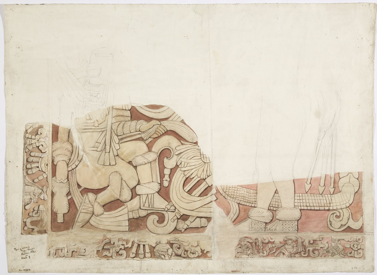 Egy oltár része a Jaguárok Felső Templomában, E Temple, Chichen Itza, Mexikó alkotó: Adela Breton
