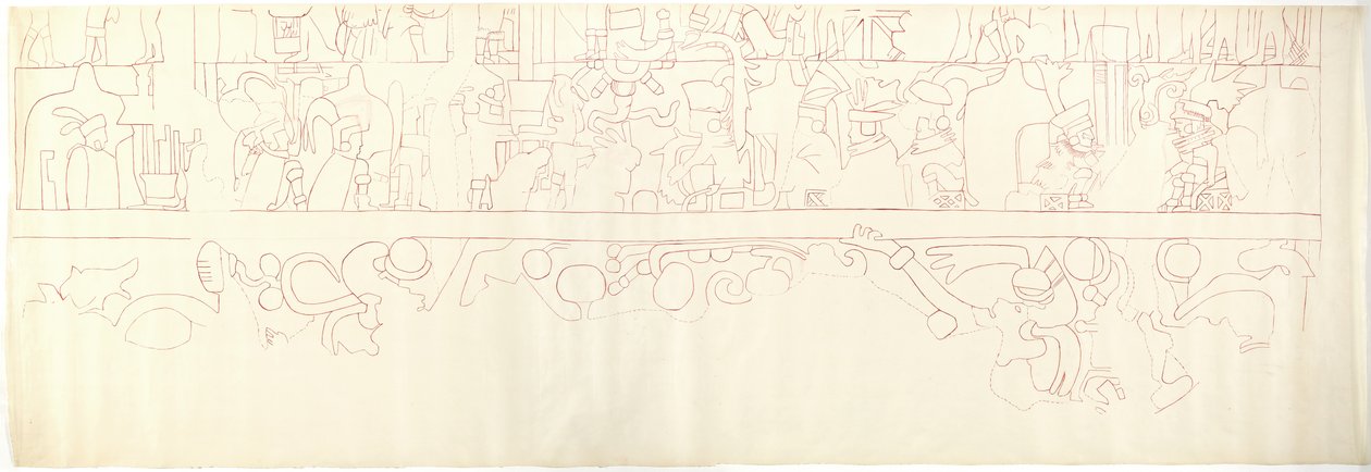 Déli fal, Jaguárok felső temploma, Chichen Itza, Mexikó Déli negyed (vörös tinta és grafit) alkotó: Adela Breton