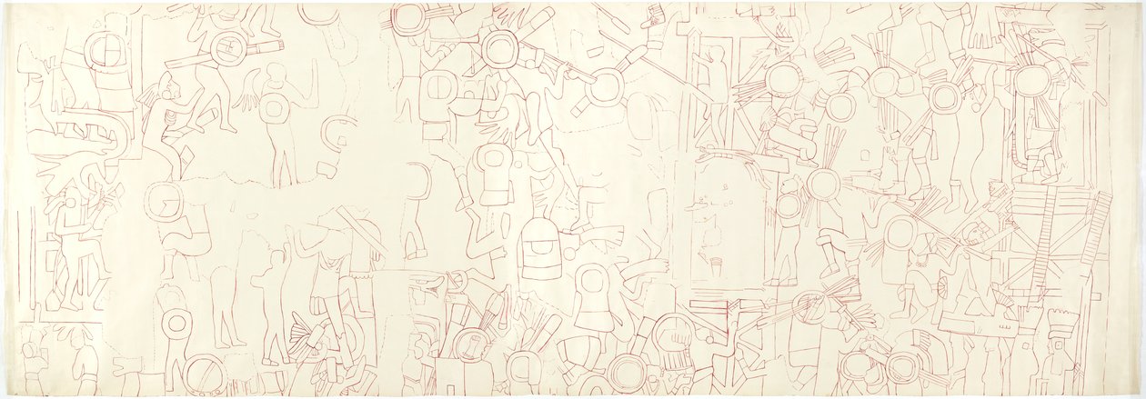 Déli fal, Jaguárok felső temploma, Chichen Itza, Mexikó Déli központi negyed (vörös tinta és grafit) alkotó: Adela Breton