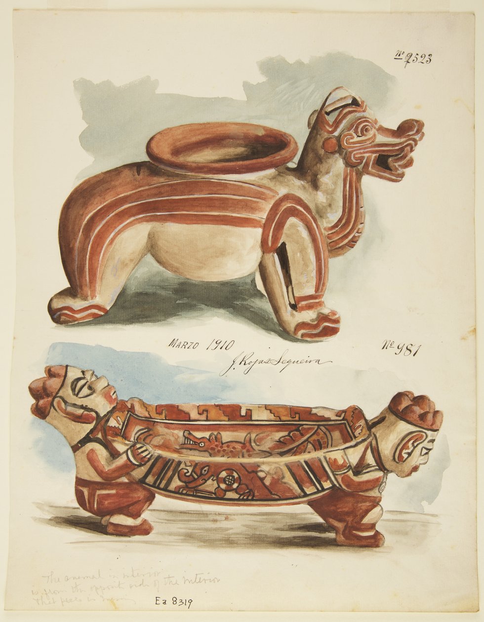 Két kerámia figura, Costa Rica (akvarell) alkotó: Adela Breton