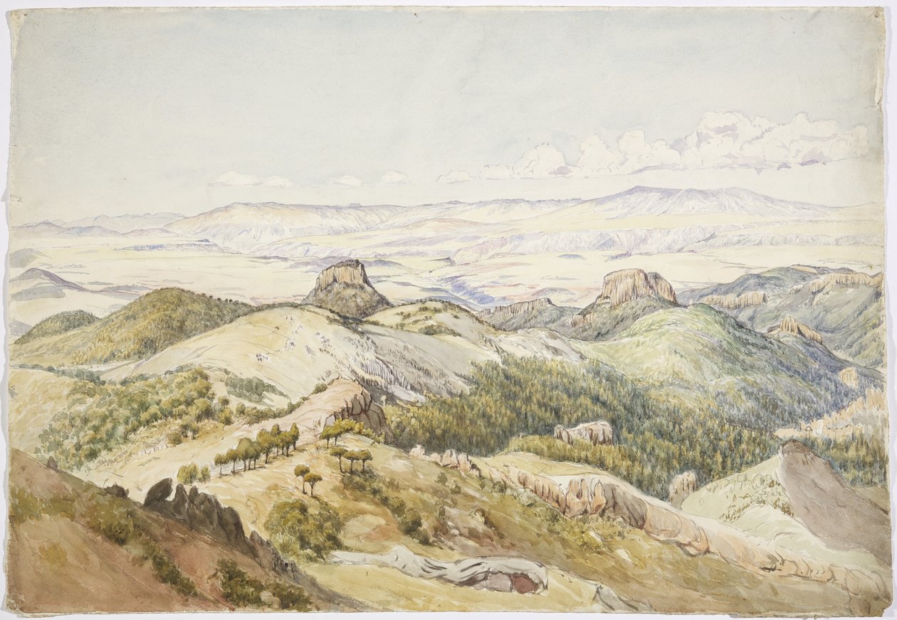 Kilátás a Cerro de Navajasról, Hidalgo, Mexikó (akvarell) alkotó: Adela Breton