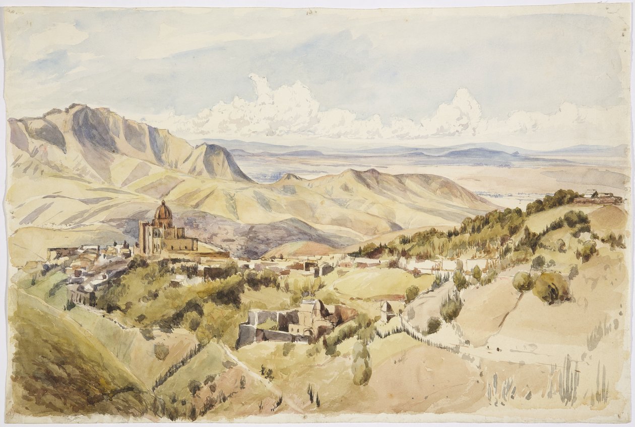 Kilátás Guanajuato közelében, Guanajuato állam, Mexikó (akvarell) alkotó: Adela Breton