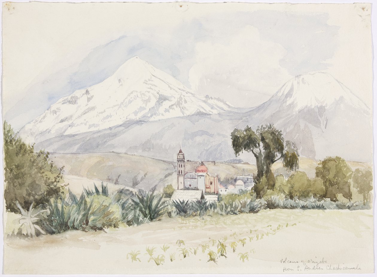 Orizaba vulkán San Andrésből, Chalchicomula (akvarell) alkotó: Adela Breton