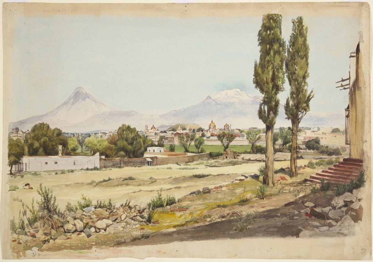 Popocatépetl és Iztaccihuatl vulkánok, Puebla, Mexikó (akvarell) alkotó: Adela Breton