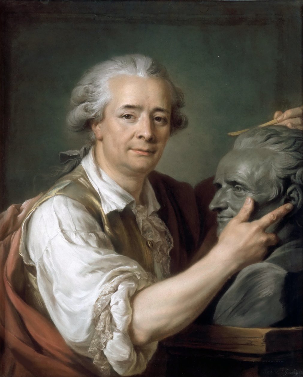 Augustin Pajou 1730-1809 tanára, ifjabb Lemoyne mellszobrát faragja, 1782. alkotó: Adelaide Labille Guiard