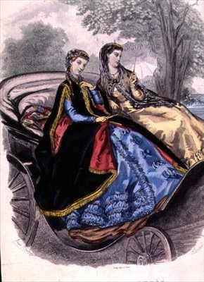 Női ruhák a Madame Brent-Castle-től, köpenyek a Grands Magasins du Louvre-ból a „Journal De La Famille” pub „Fashion Illustrated” rovatából. Leroy által alkotó: Adele Anais (after) Colin