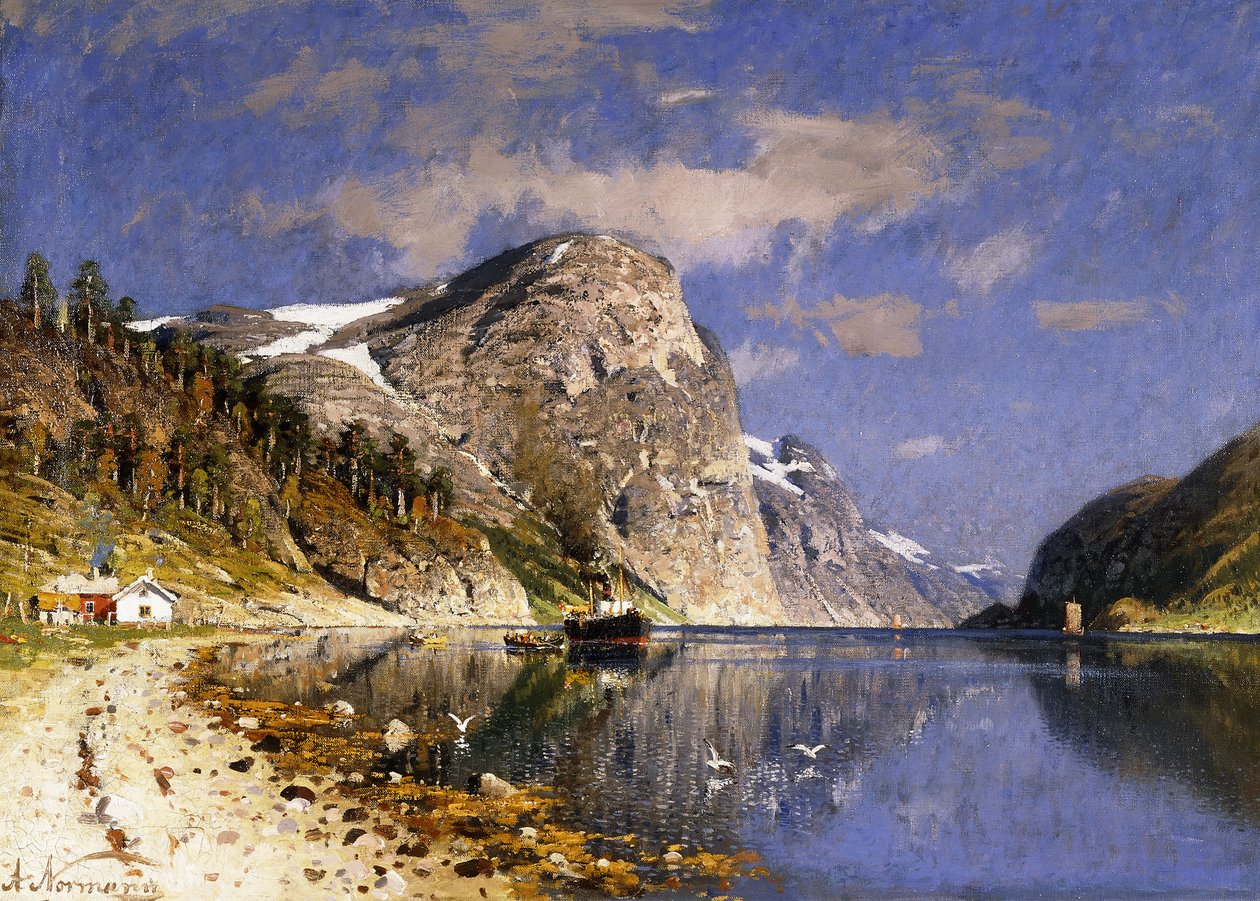 Egy gőzhajó a Sognefjordban, alkotó: Adelsteen Normann