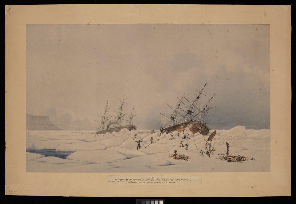 H.M.S. Phoenix és a Breadalbane abban a pillanatban, amikor az utóbbit összezúzták és elsüllyesztették... alkotó: Admiral Edward Augustus (after) Inglefield