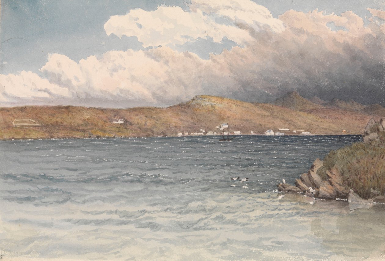 Település Port Stanley-ben, Falkland-szigetek, 1849. május (akvarell) alkotó: Admiral Sir Edward Gennys Fanshawe