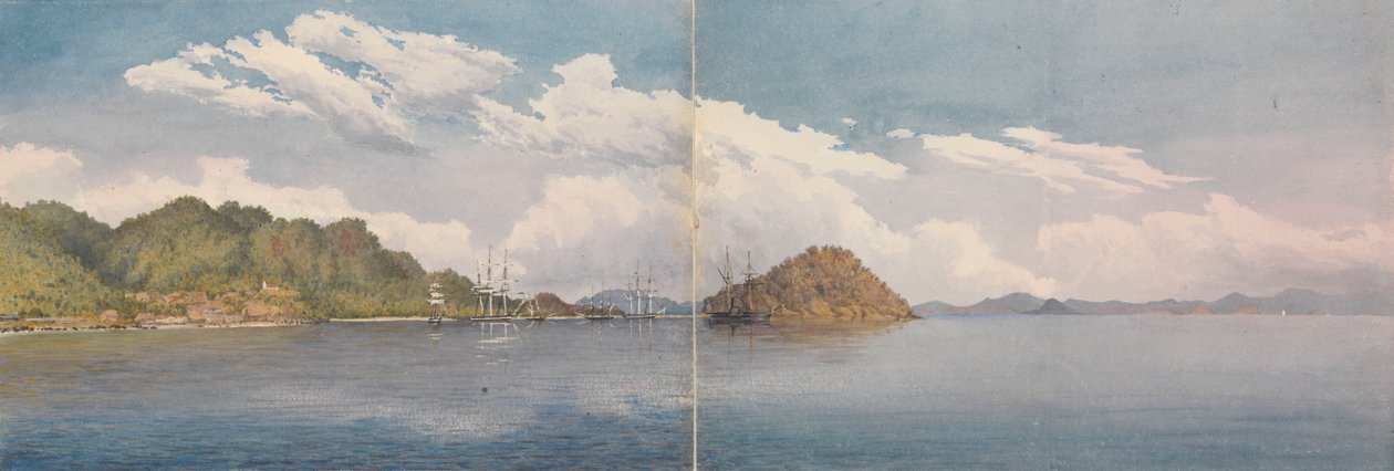 Taboga, Panama-öböl - Perico szigetei, a távolban a Panama feletti hegy stb., 1850 március (akvarell) alkotó: Admiral Sir Edward Gennys Fanshawe