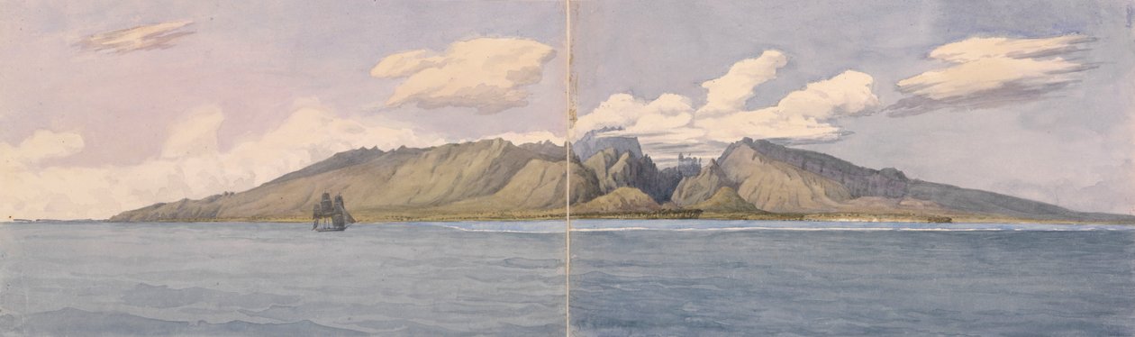 "Tahiti [Társadalmi szigetek]. A Fautaua szurdok - a Korona vagy Diadém hegy a sziget közepén, és Papeiti városa, 1849. augusztus 24.