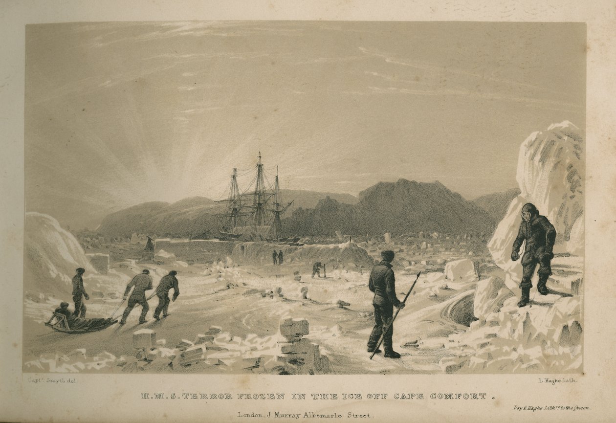 H.M.S. A rémület a jégbe fagyott a Cape Comfort mellett alkotó: Admiral William Henry Smyth