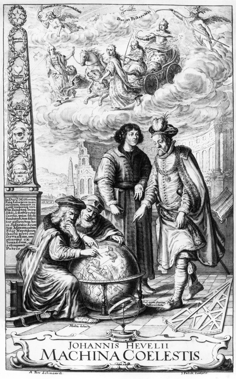 Johannes Hevelius Machina Coelestis homlokzata, Jeremias Falck metszete, 1673 alkotó: Adolf Boy