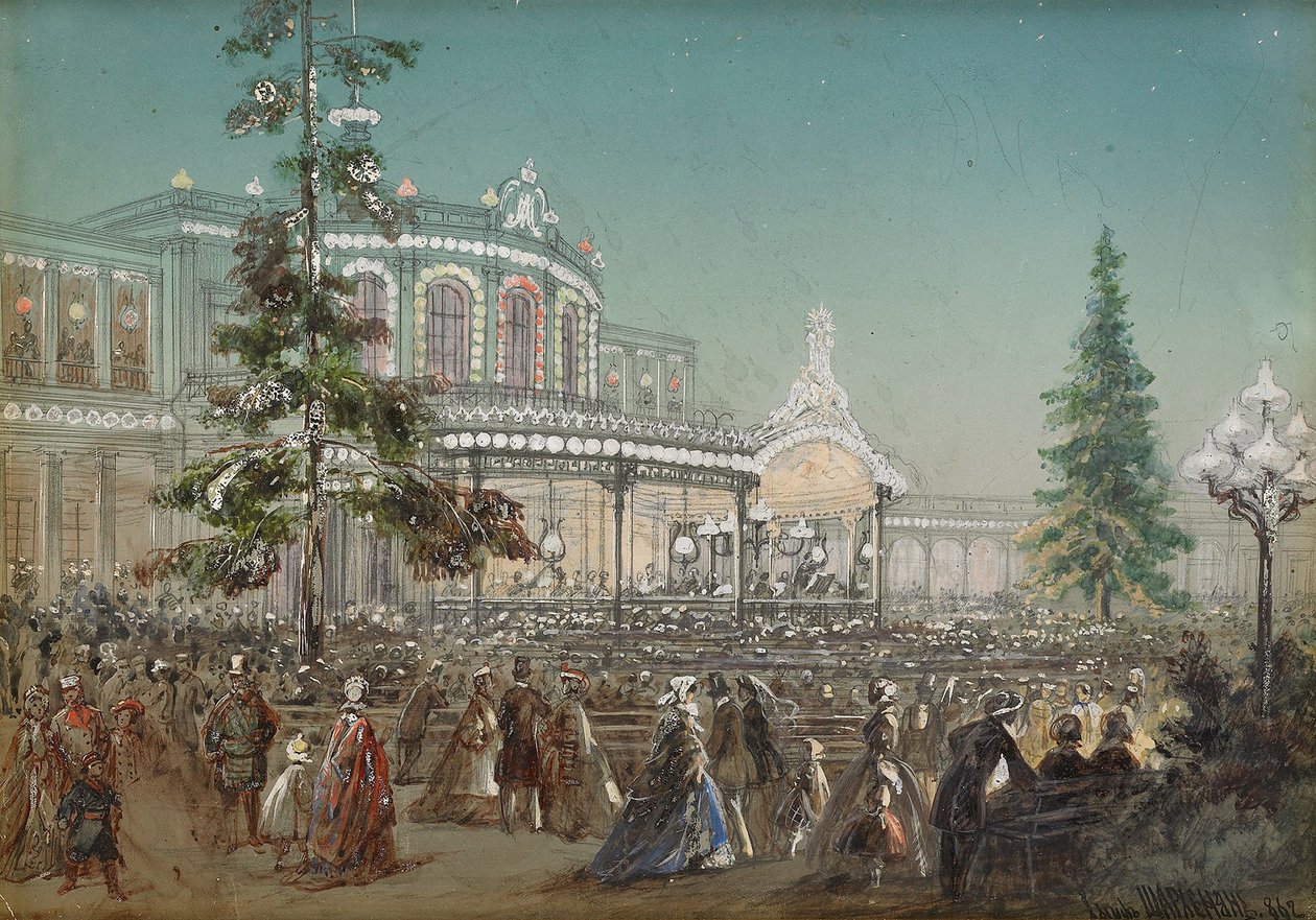 A Carskoe Selo vasút 25. évfordulójának megünneplése a Pavlovszki pályaudvar hangversenytermében, 1862 alkotó: Adolf Charlemagne