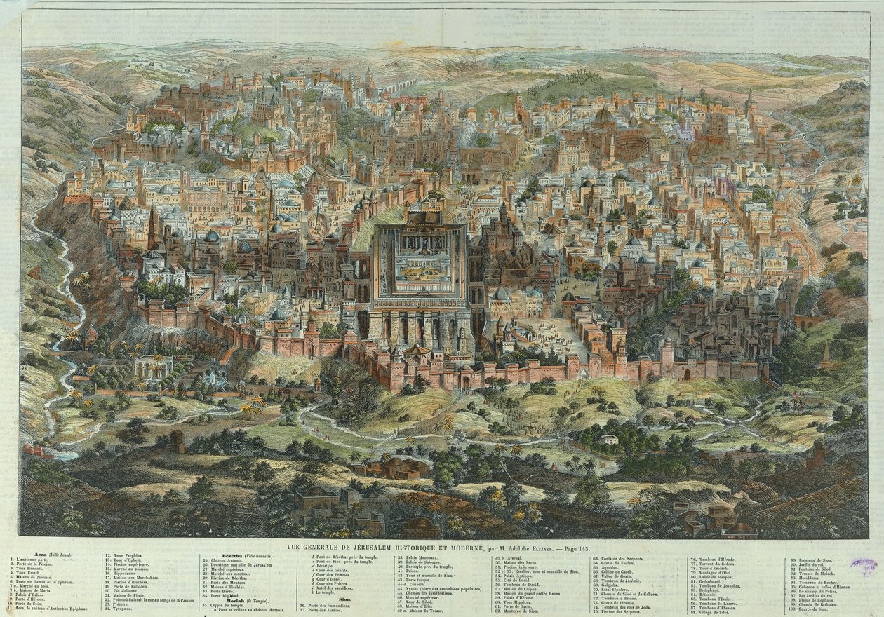 A Jeruzsálemi térkép A történelmi és modern Jeruzsálem általános képe, 1862 körül alkotó: Adolf Eltzner