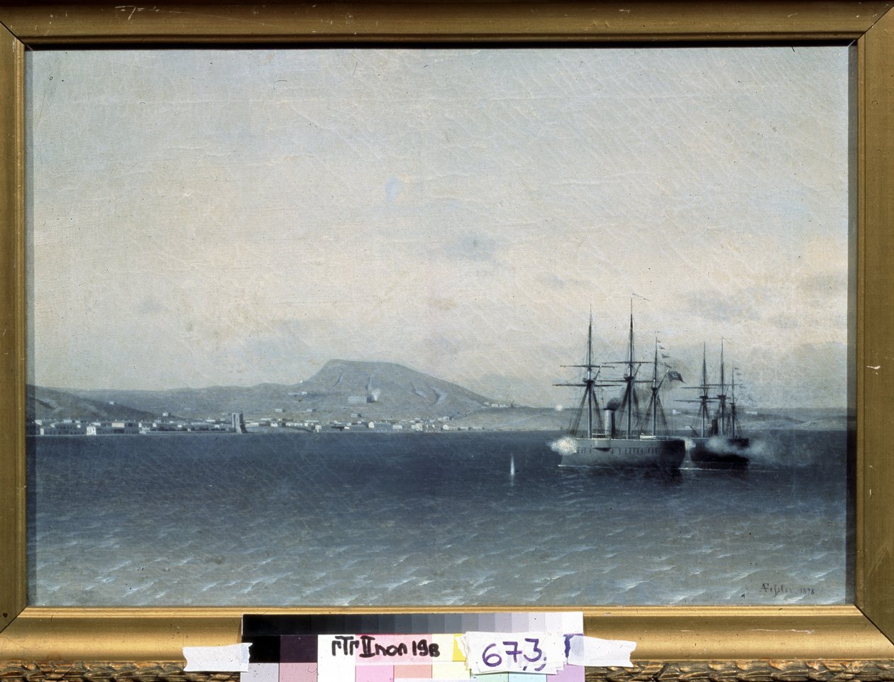Orosz-török ​​(orosz-török) háború 1877-1878: "Theodosia (vagy Feodosija) városa a Krím-félszigeten, amelyet a török ​​flotta bombázott 1878-ban" (A török ​​flotta 1878-ban bombázta Feodosiya városát) Adolf festménye Fessler (1826-1885) 1878 állam Tretyako alkotó: Adolf Fessler