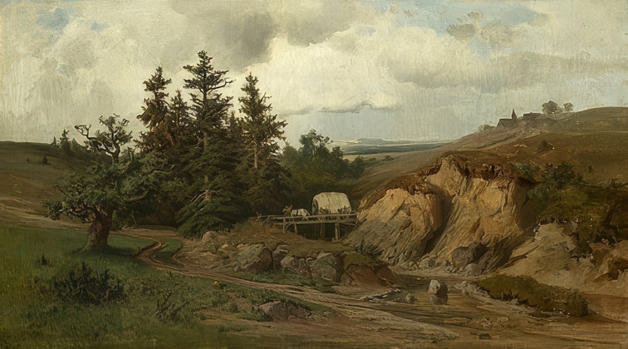 Táj egy fahíddal. 1858 alkotó: Adolf Kosárek