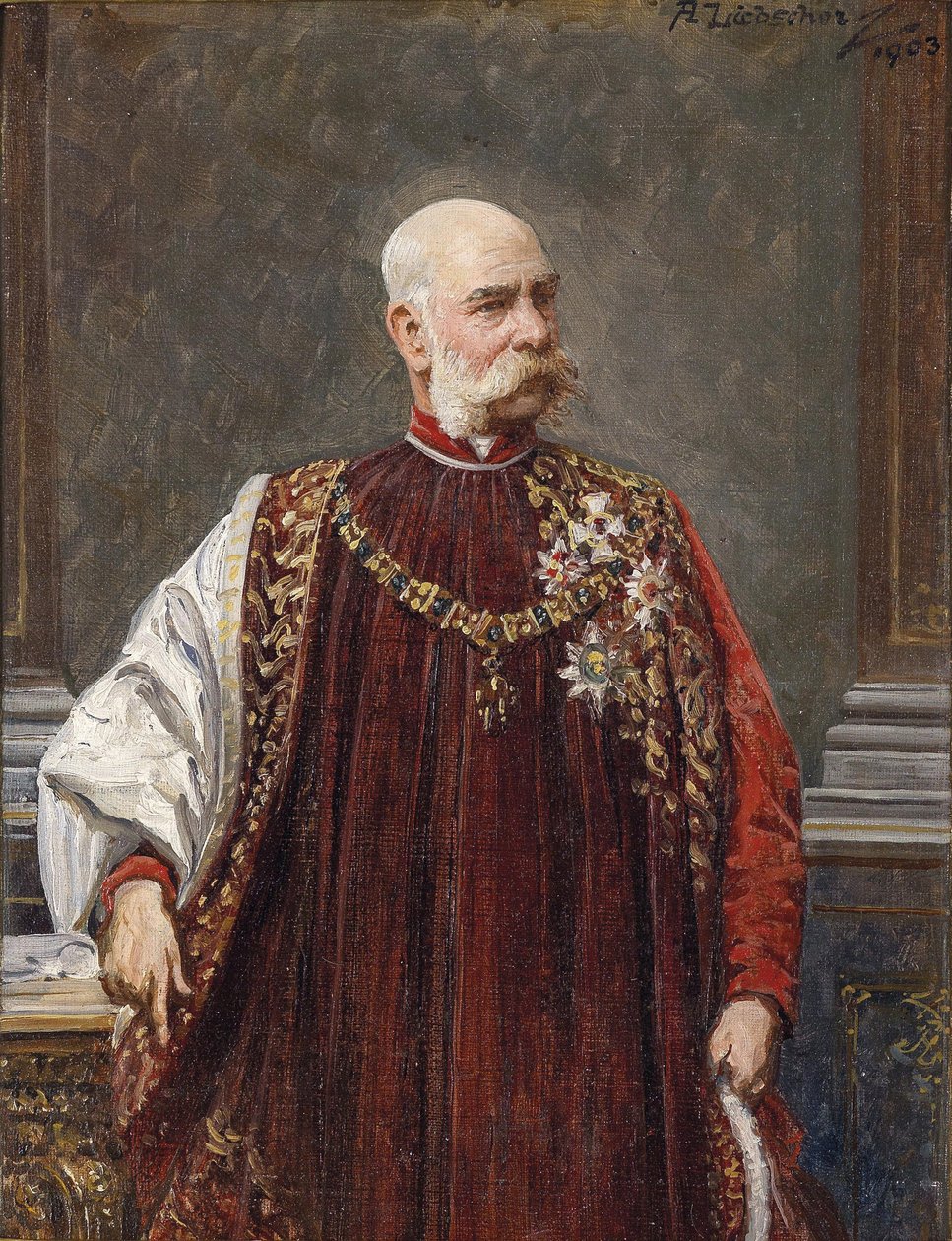 I. Ferenc József osztrák portréja, mint az aranygyapjú nagymestere, 1903 alkotó: Adolf Liebscher